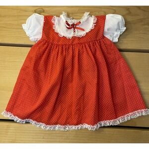 Vintage Cutest One Brand Infant 12M Frilly Ruffle Lace Party Dress Puff Sleeves